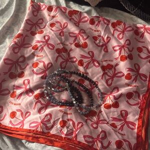 Steve Madden Pink Scarf with Red Cherry & Bow Print